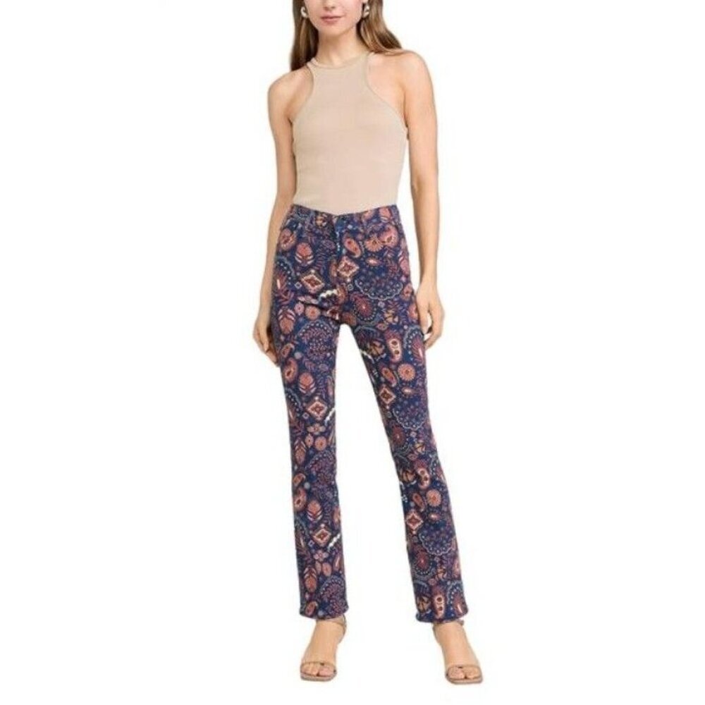 NEW MOTHER Hustler Flood Jeans in Henna Happiness Paisley Stretch Size 24